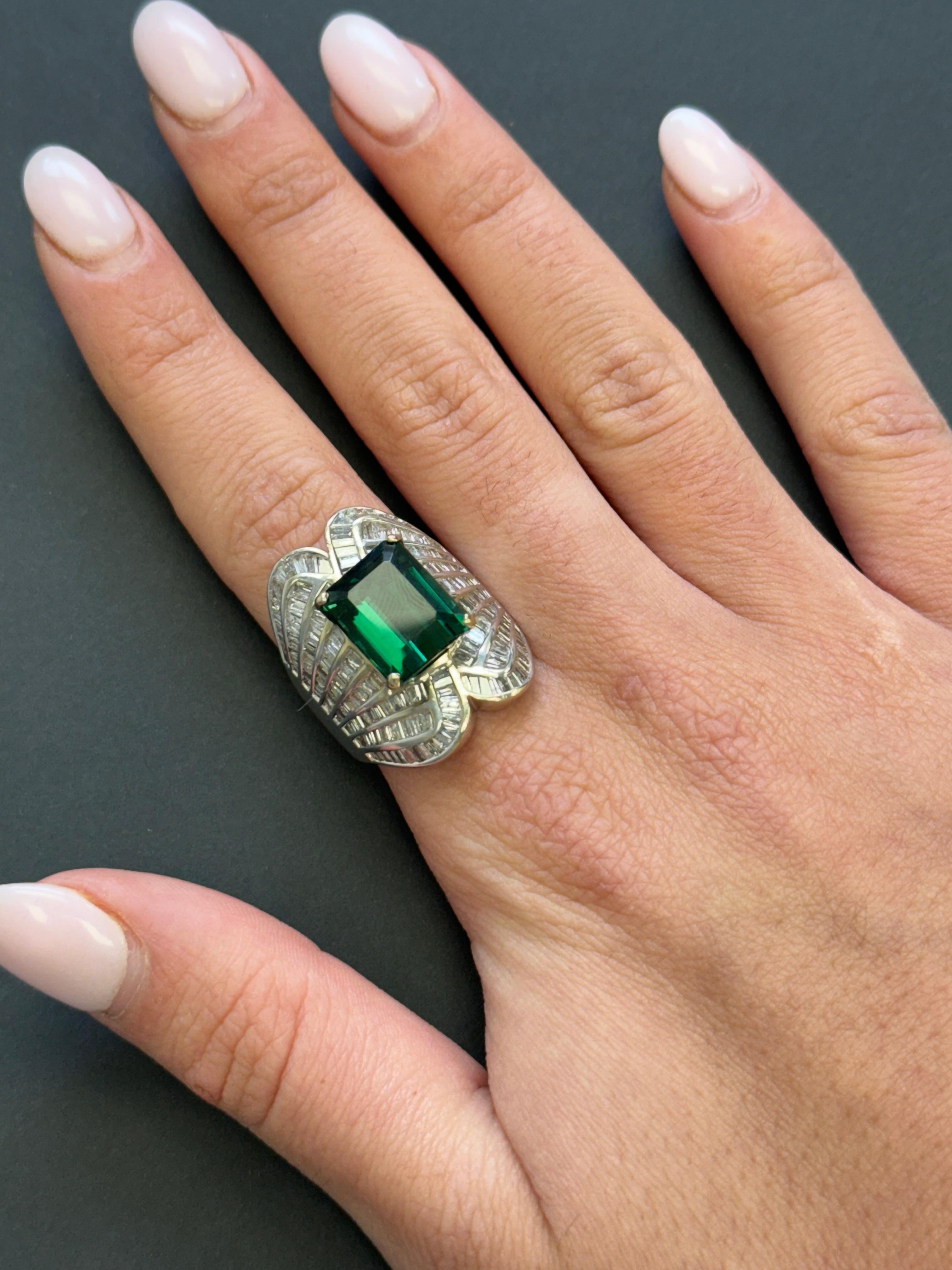 Bague cocktail vintage en or 14K avec tourmaline et diamant en vente 5