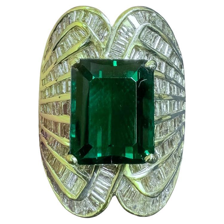Bague cocktail vintage en or 14K avec tourmaline et diamant en vente