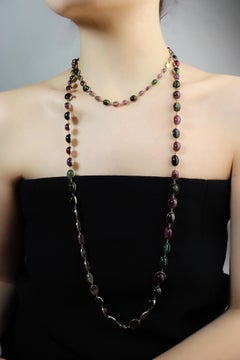 Vintage 14K Gold Tourmaline Bead Necklace
