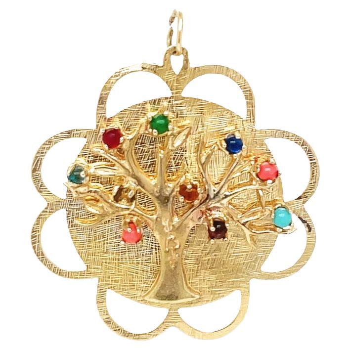 Vintage 14k Gold Tree of Life Charm Pendant For Sale