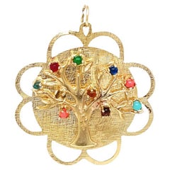 Pendentif vintage en or 14k avec breloque en forme d'arbre de vie