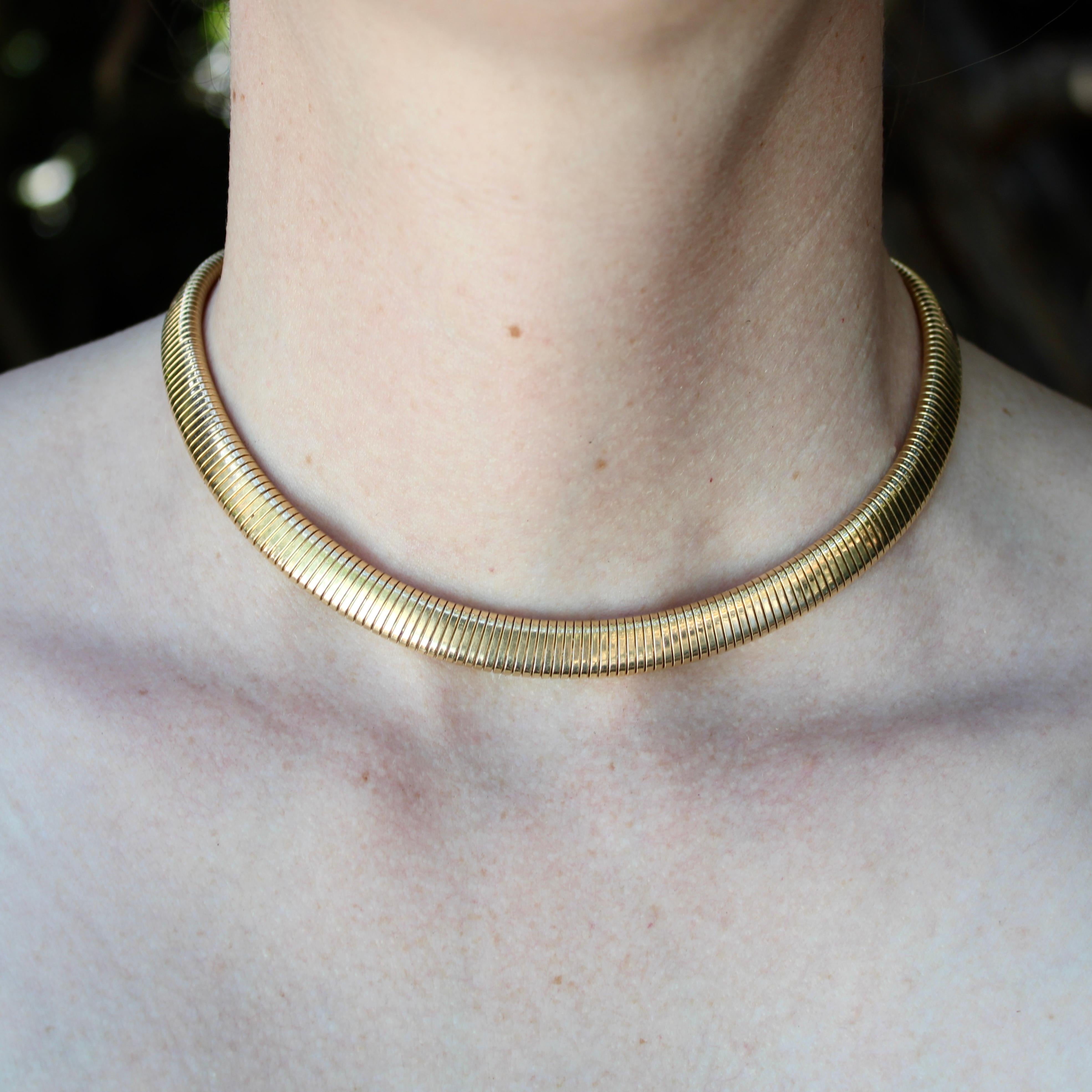 Women's or Men's Vintage 14K Gold Tubogas Necklace or Bracelet For Sale