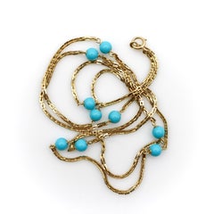 Vintage 14K Gold Turquoise Bead 36” Station Necklace