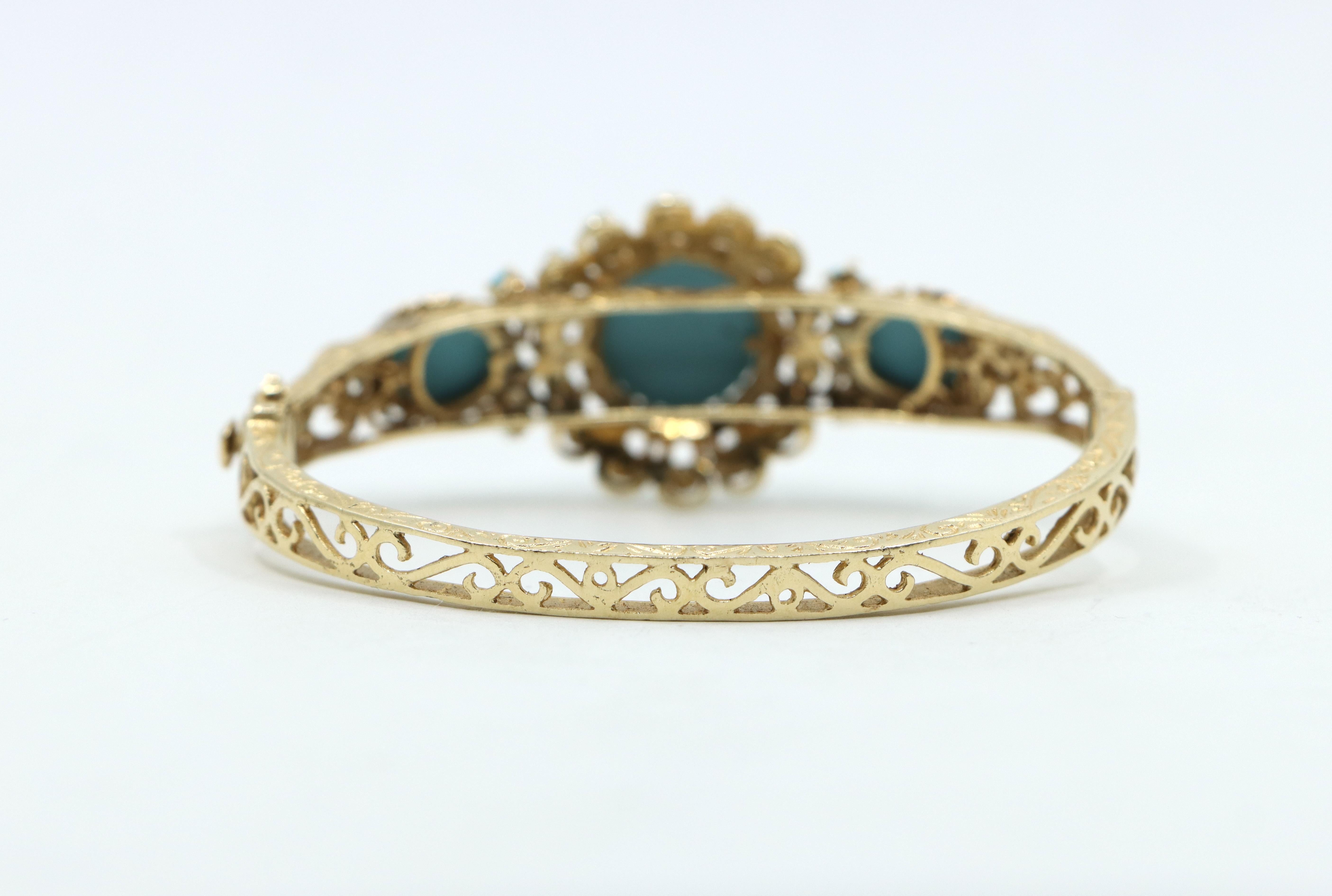 Vintage 14K Gold Turquoise Cabochon Bracelet For Sale 1