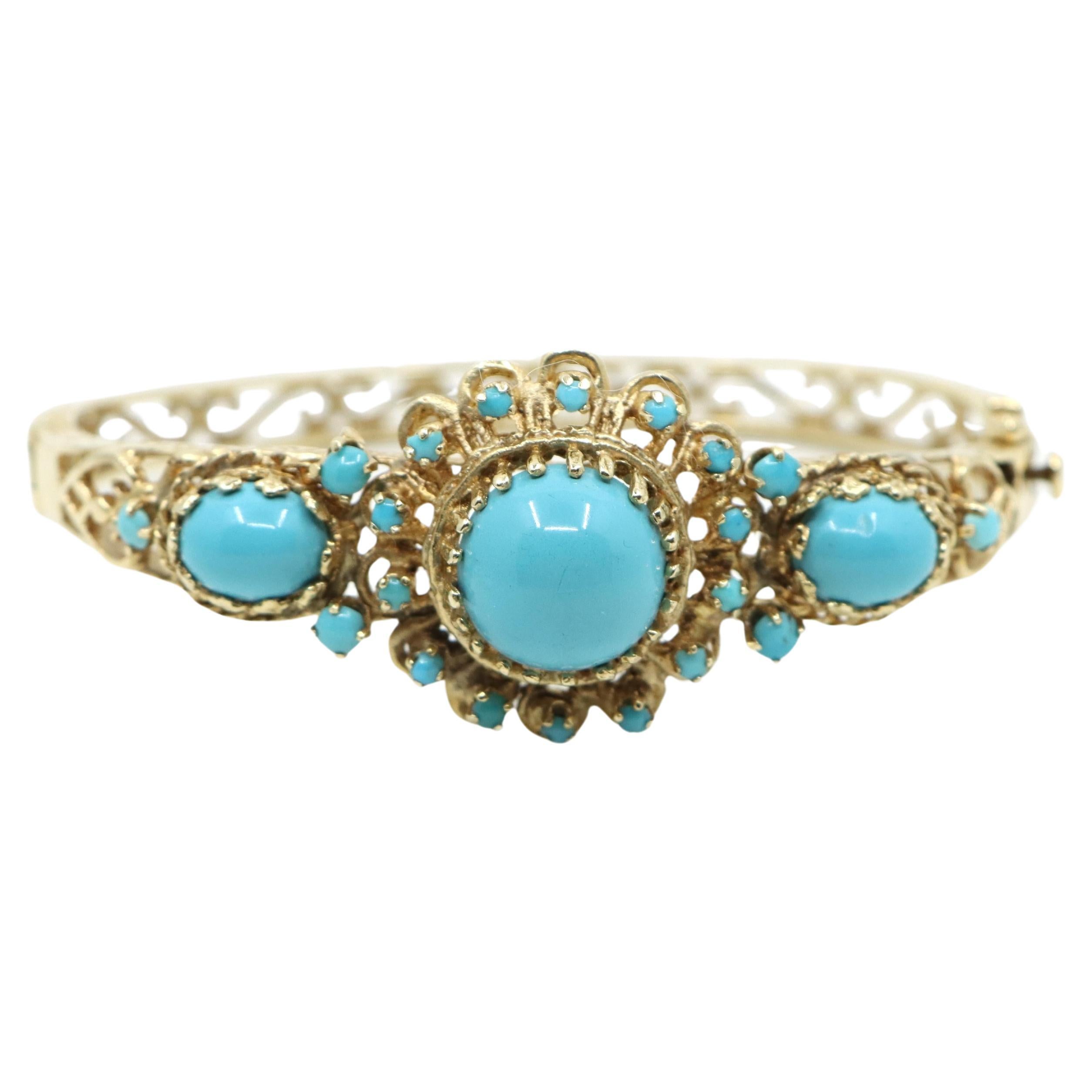 Vintage 14K Gold Turquoise Cabochon Bracelet
