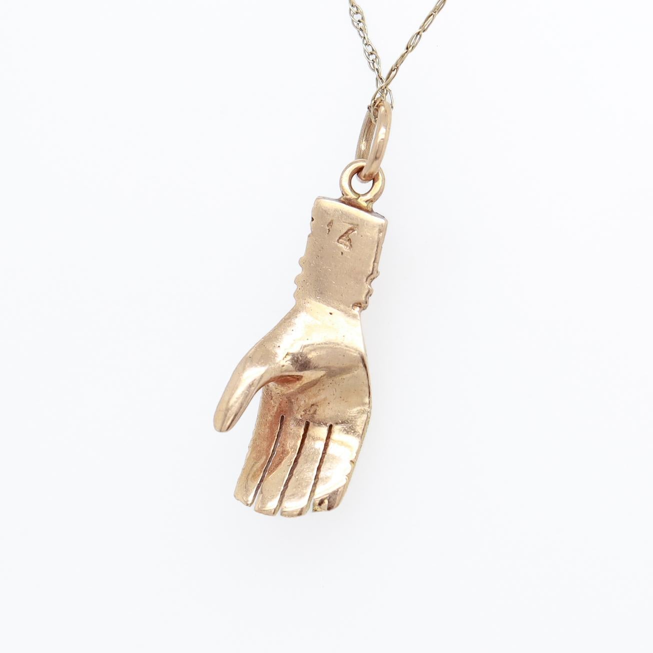 Vintage 14K Gold & Turquoise Cabochon Figural Hand Charm For Sale 1