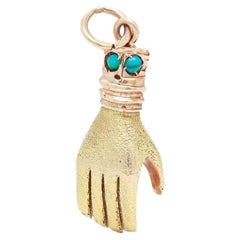 Vintage 14K Gold & Turquoise Cabochon Figural Hand Charm