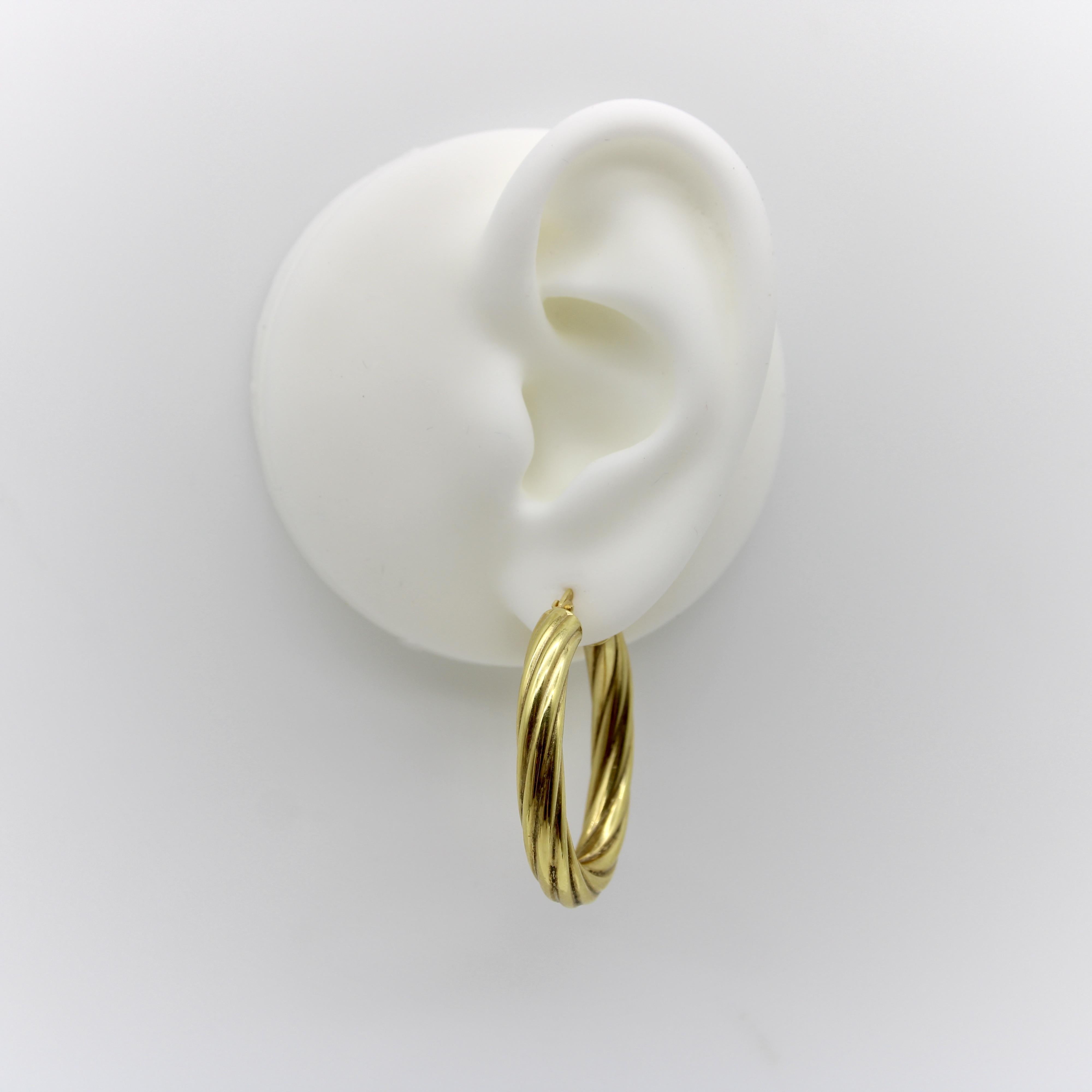 Women's or Men's Vintage 14K Gold Twisted Oval Italian Hoops For Sale