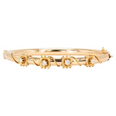 Vintage 14K Gold Twisted Rope & .40 CTW Diamond Hinged Bangle Bracelet