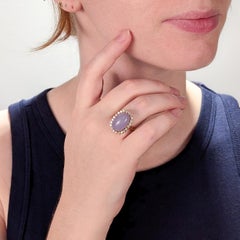 Vintage 14K Gold, Type A Lavender Jadeite, and Diamond Cocktail Ring