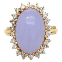 Vintage 14K Gold, Type A Lavender Jadeite, and Diamond Cocktail Ring