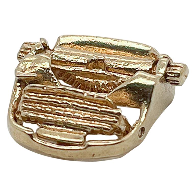 Bracelet vintage en or 14 carats avec breloque en forme de machine à écrire