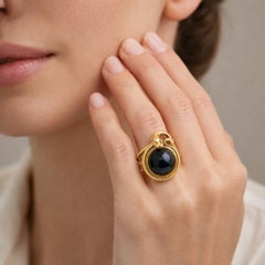 Vintage 14K Gold Victorian Revival Snake Ring with Garnet & Reliquary Back