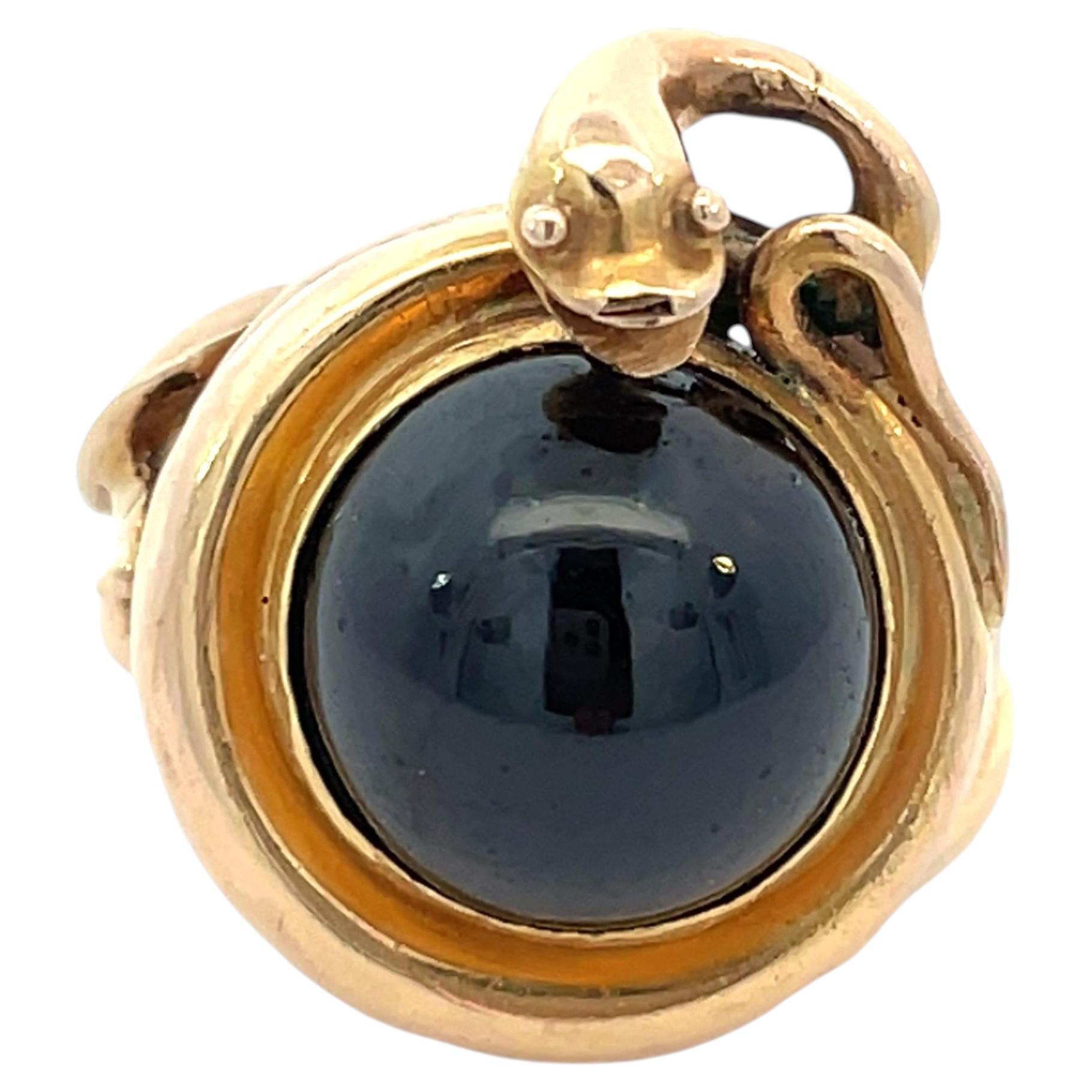 Vintage 14K Gold viktorianischen Revival Schlange Ring mit Granat & Reliquie zurück