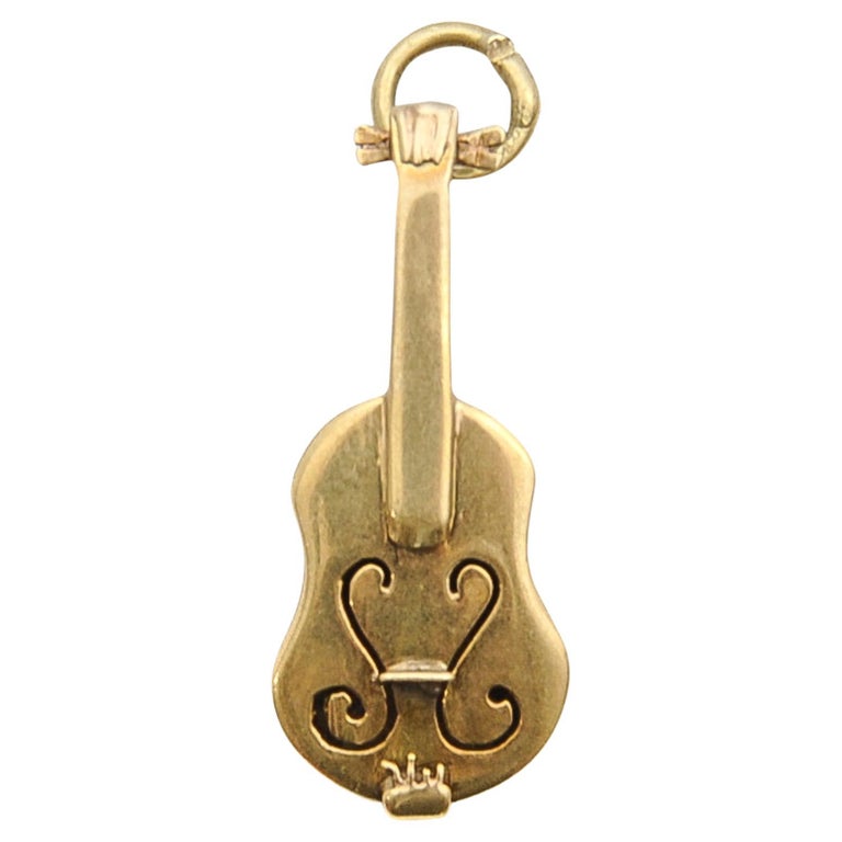Vintage 14K Gold Violin Charm Pendant For Sale at 1stDibs