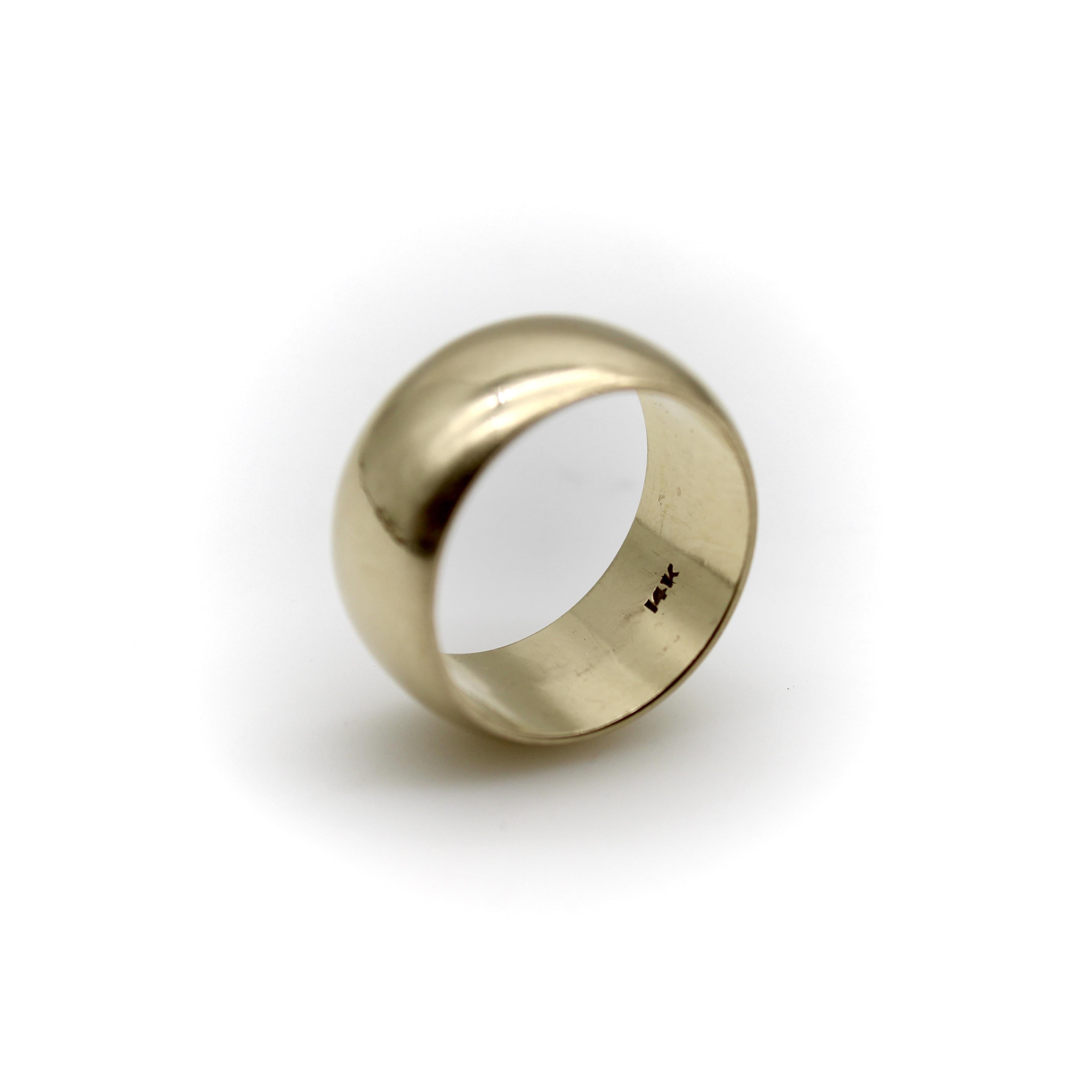 Modern Vintage 14K Gold Wide Band Convex Ring For Sale