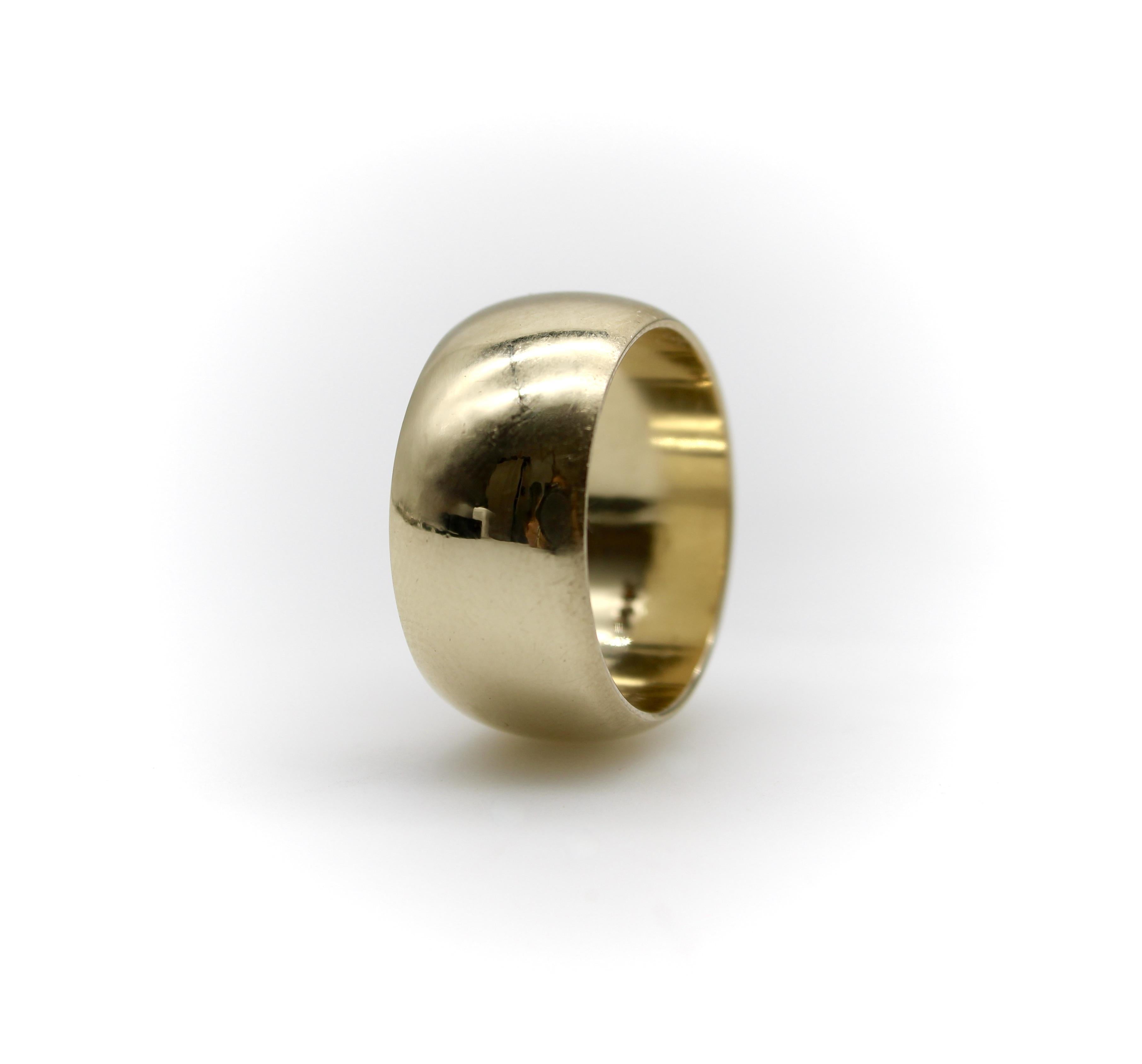 Women's or Men's Vintage 14K Gold Wide Band Convex Ring For Sale