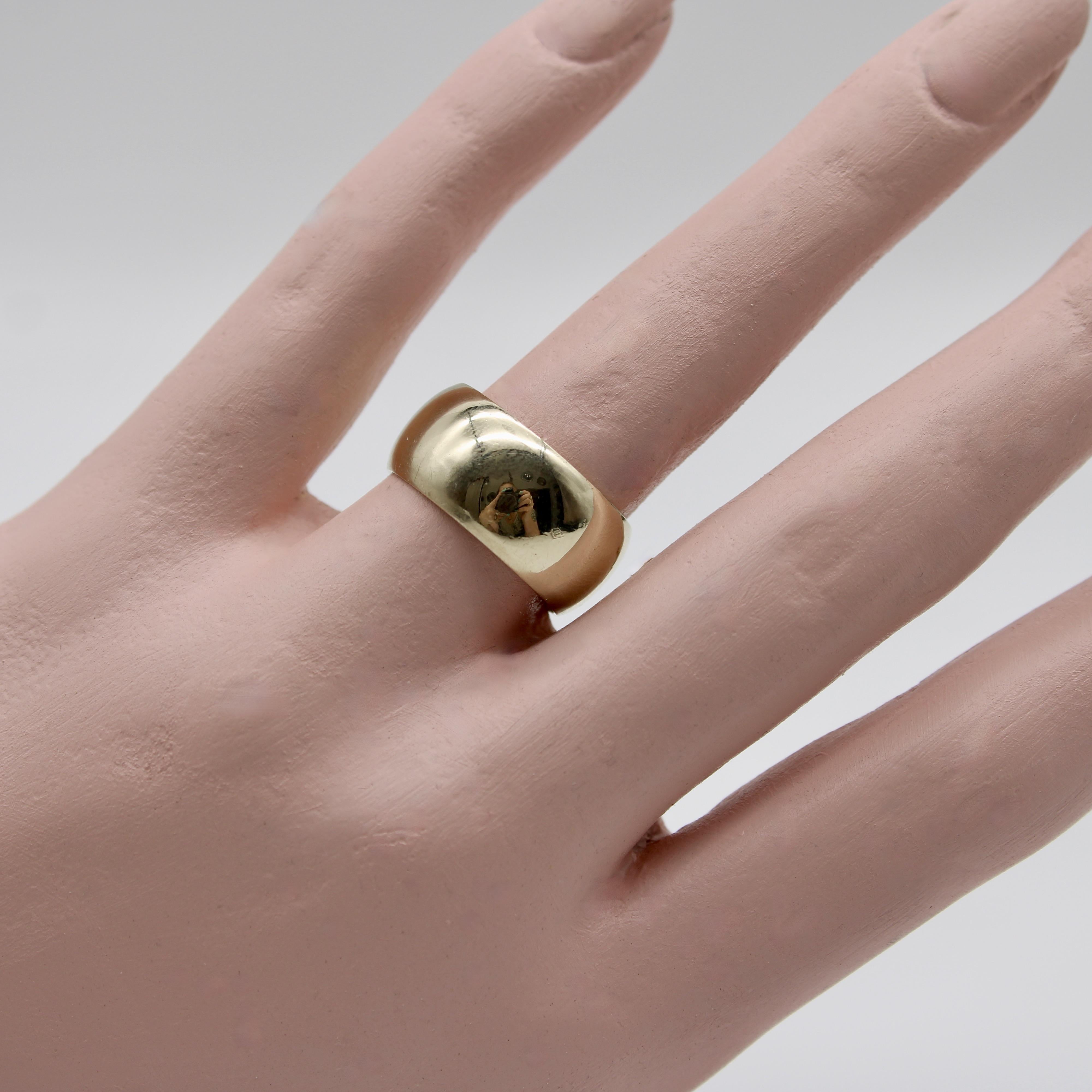 Vintage 14K Gold Wide Band Convex Ring For Sale 1