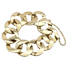 Retro 14K Gold Wide Flattened Curb Link Bracelet 