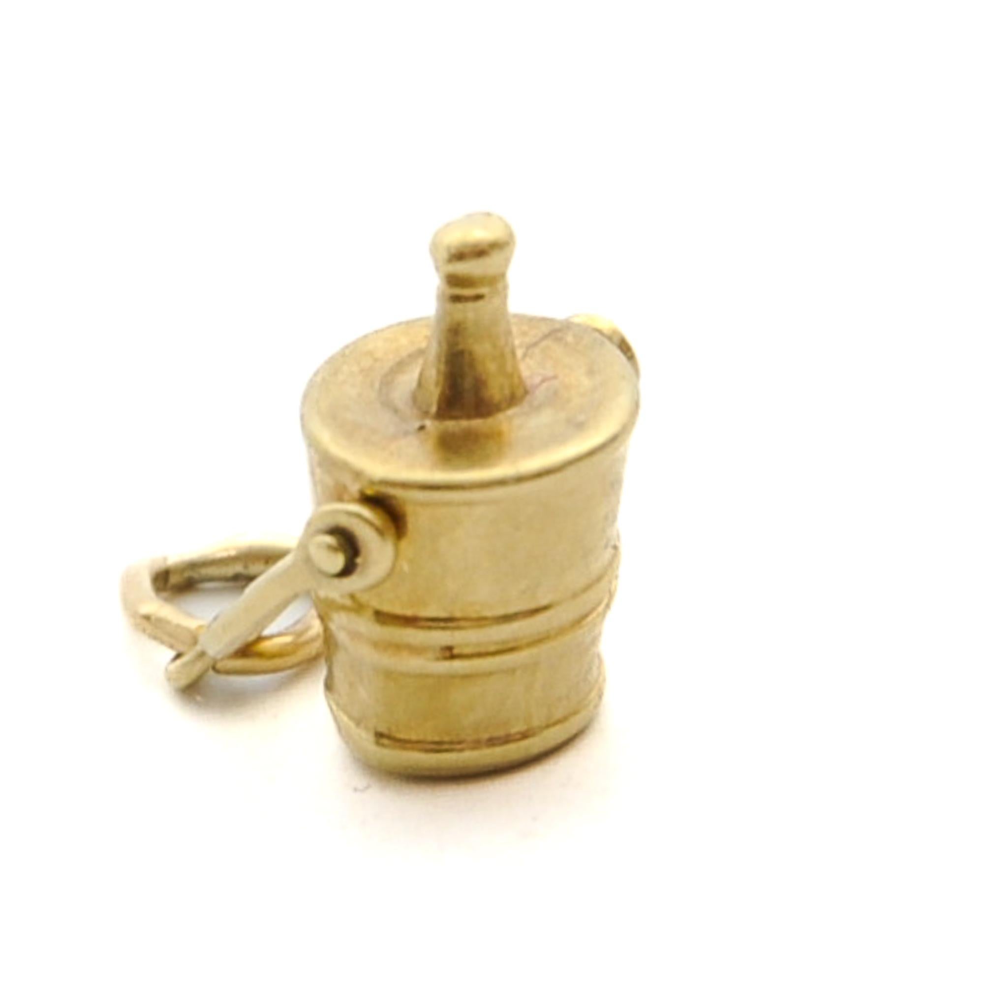 Women's or Men's Mid-Century 14K Gold Wine Cooler Bucket Charm Pendant