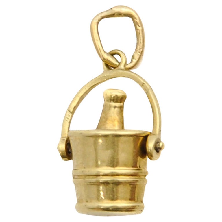 MidCentury 14K Gold Wine Cooler Bucket Charm Pendant For Sale at 1stDibs