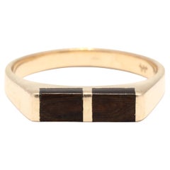 Vintage 14K Gold Wood Band, Stackable Wooden Ring, Inlay Wood Ring, Rectangle T