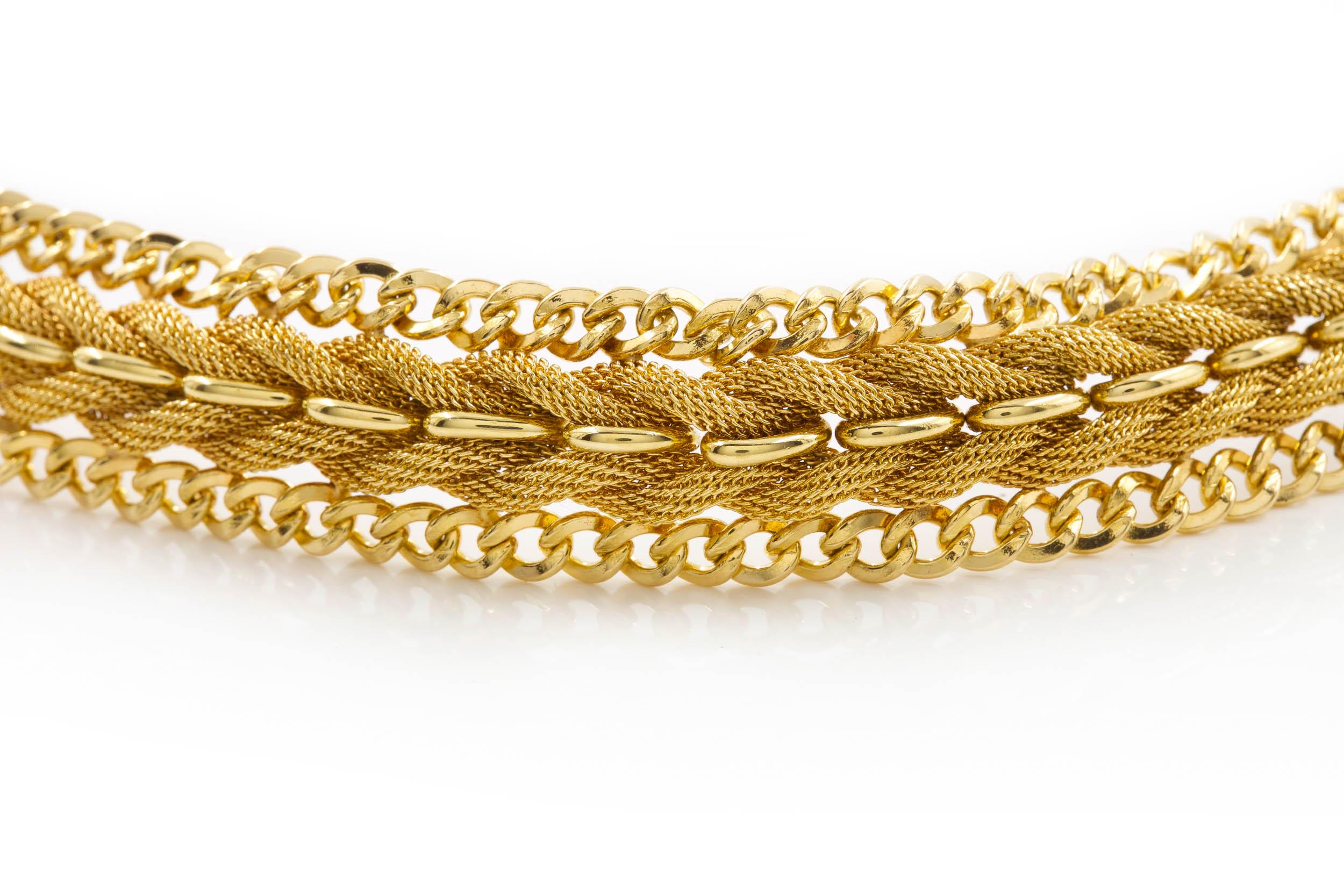 Modern Vintage 14k Gold Woven and Chain-Link Bracelet by AGC circa 1990  6 3/4