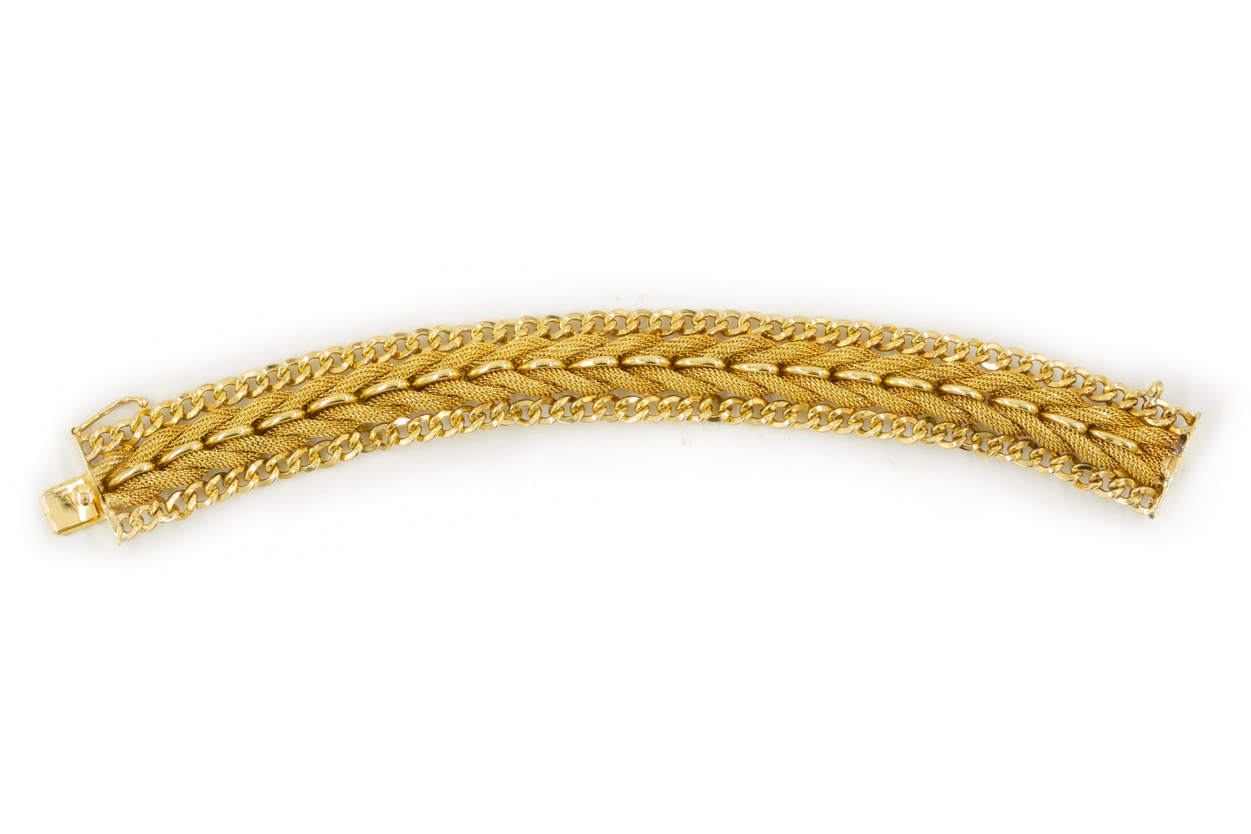American Vintage 14k Gold Woven and Chain-Link Bracelet by AGC circa 1990  6 3/4