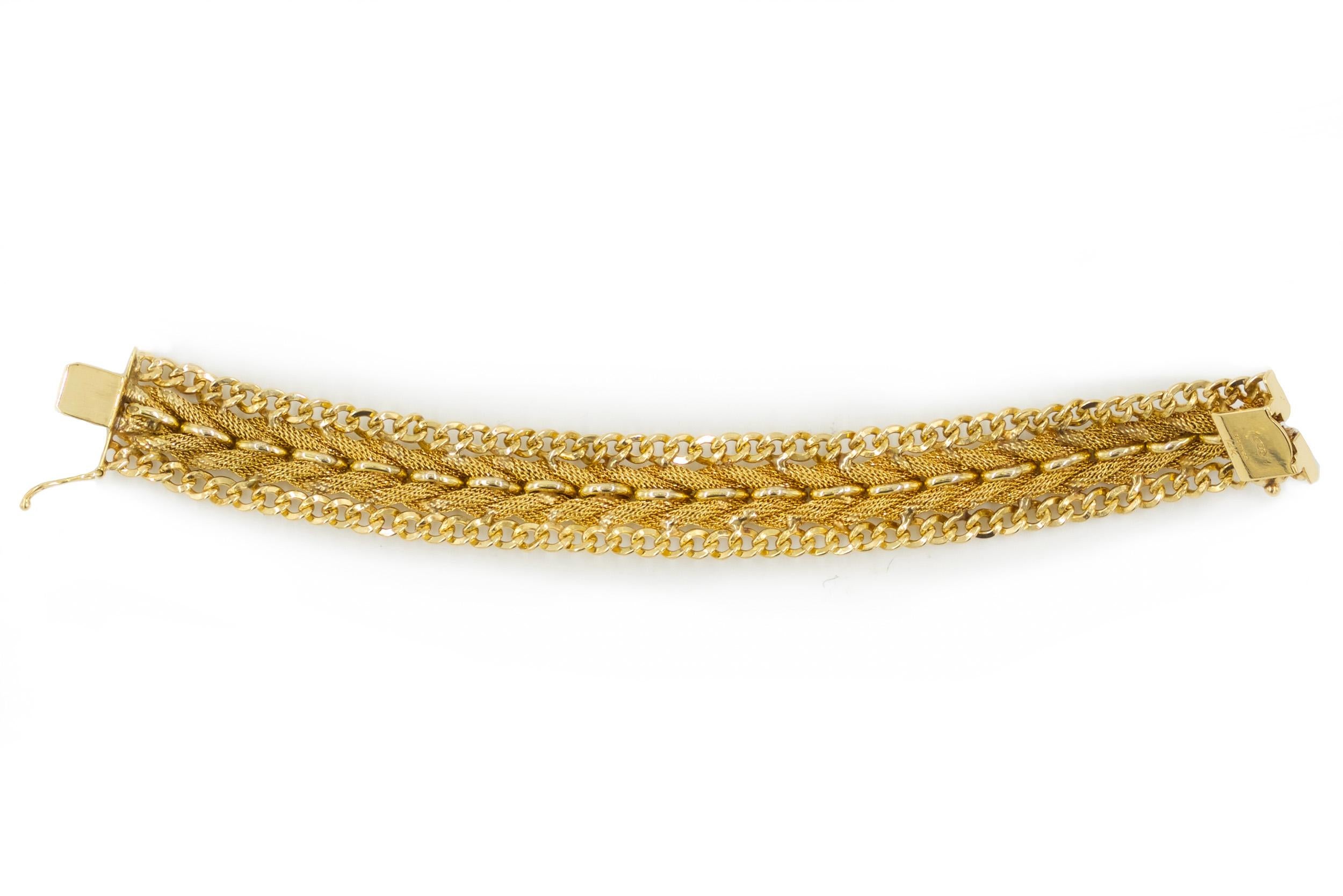 Vintage 14k Gold Woven and Chain-Link Bracelet by AGC circa 1990  6 3/4
