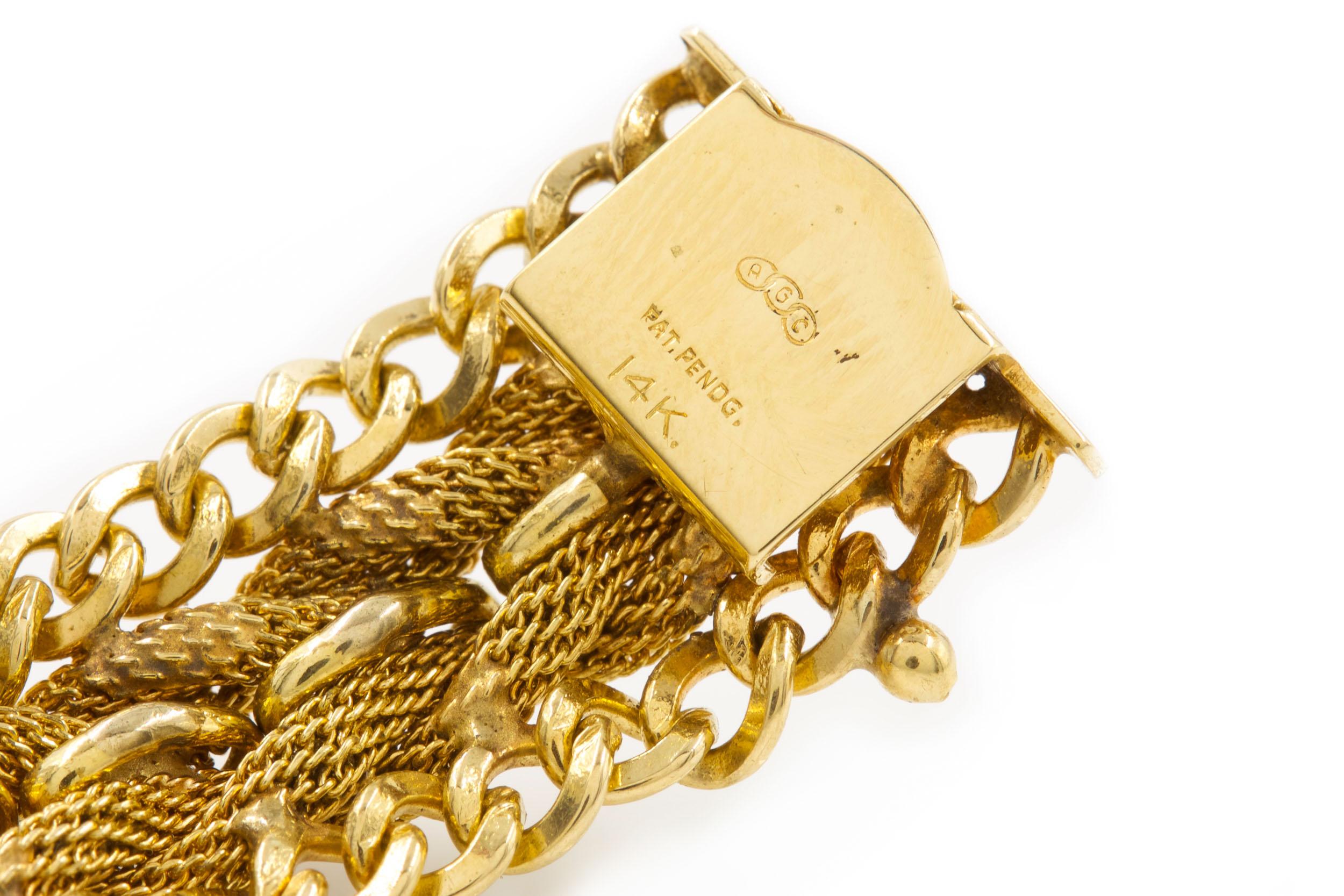 Vintage 14k Gold Woven and Chain-Link Bracelet by AGC circa 1990  6 3/4