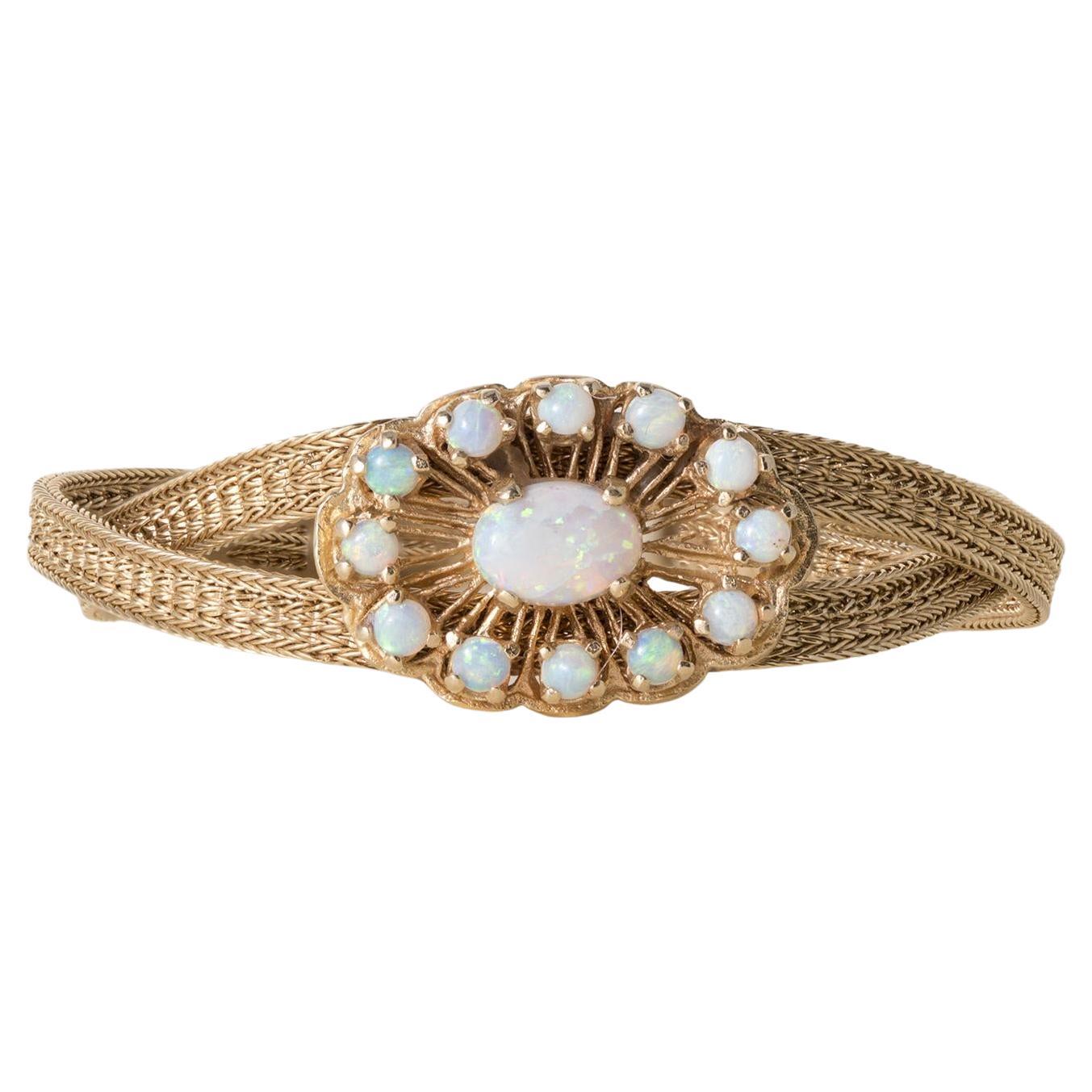 Vintage 14K Gold Woven Band 3.50 Carats Opal Bracelet For Sale