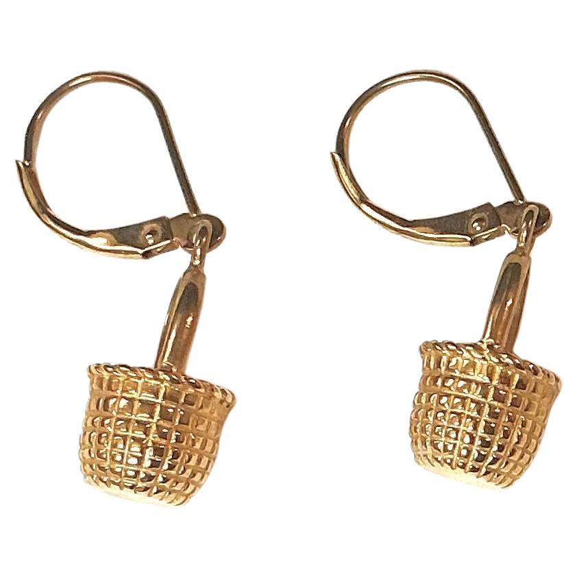 Orecchini pendenti a cesto intrecciato in oro 14K vintage