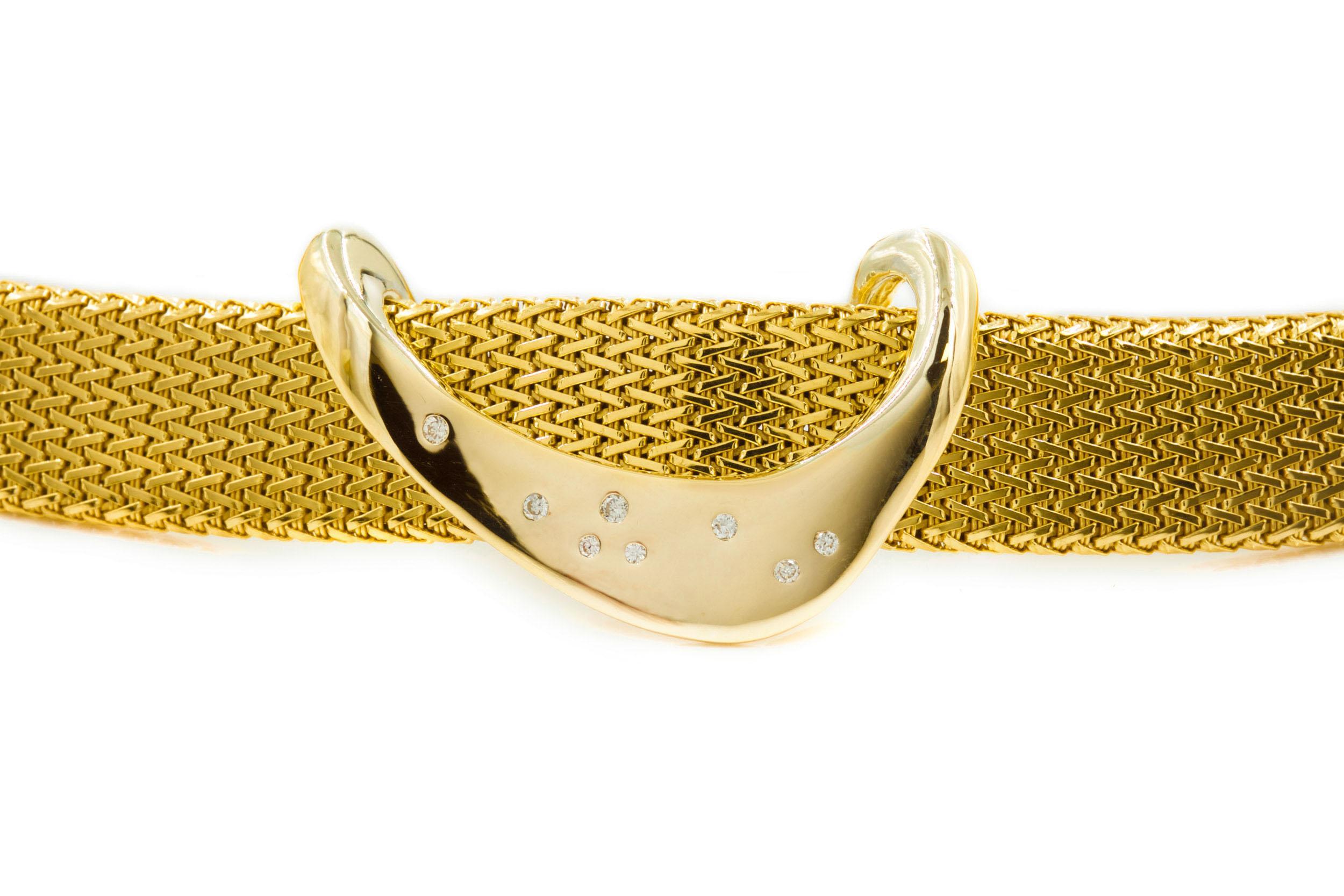 Vintage 14k Gold Woven Choker Necklace w/ Modernist Diamond Pendant, 91.4 grams For Sale 1