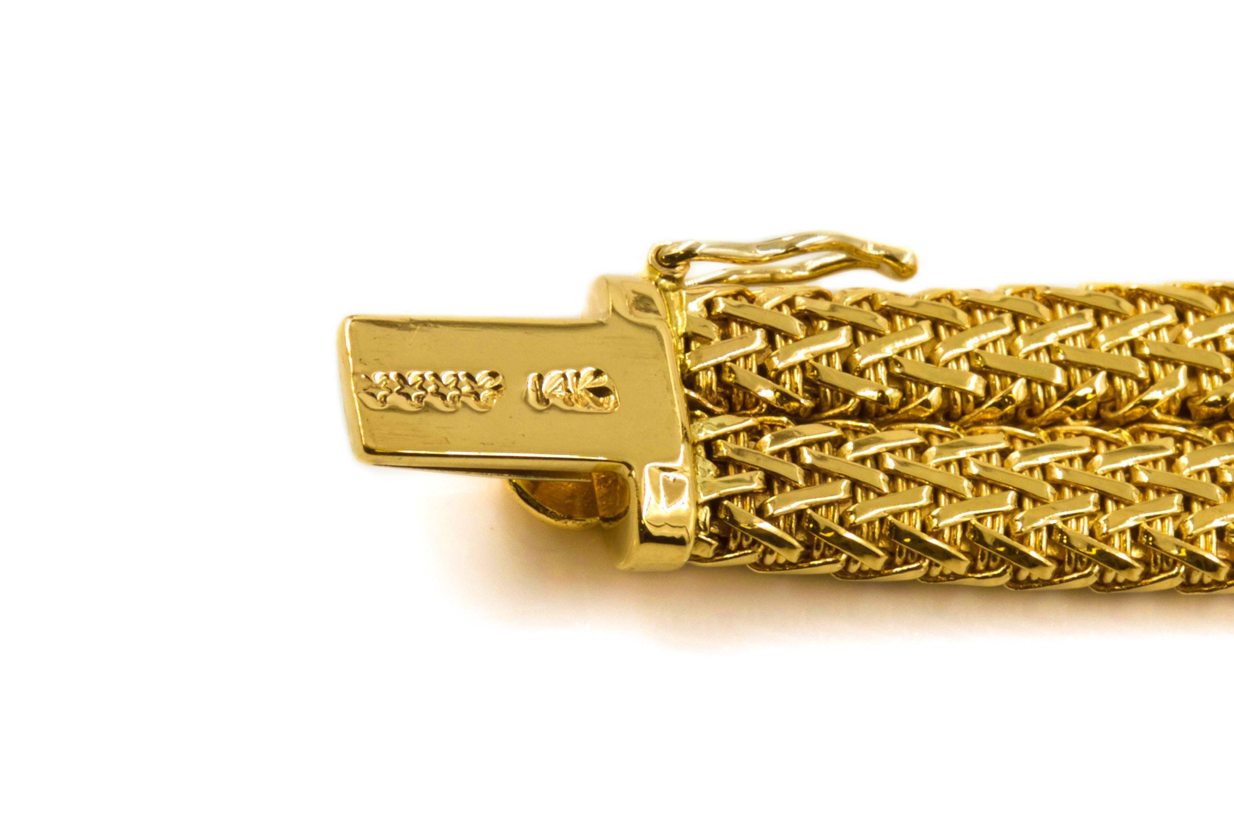 Vintage 14k Gold Woven Choker Necklace w/ Modernist Diamond Pendant, 91.4 grams For Sale 2