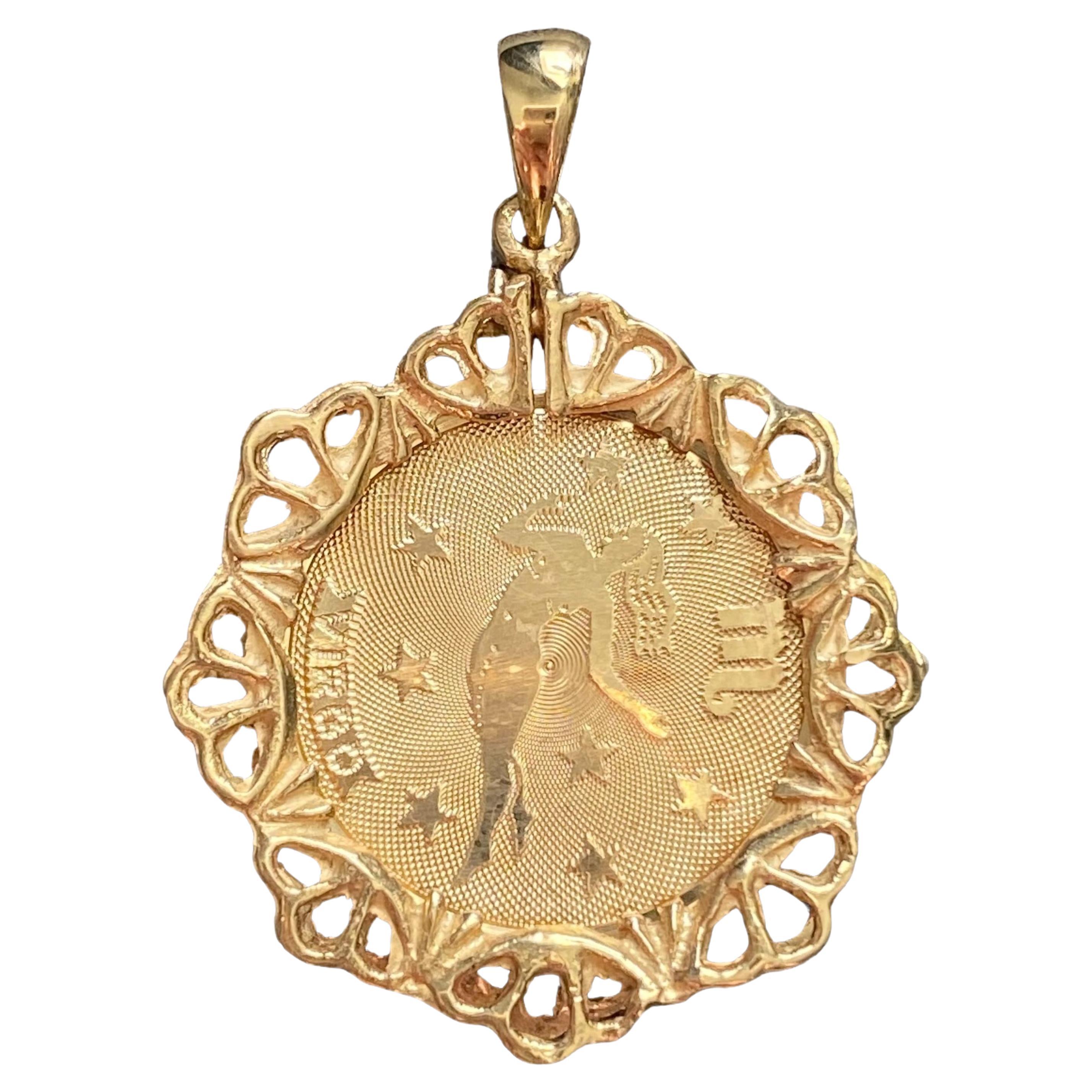 Small 14 KT Yellow Gold Chinese Zodiac Rabbit Medallion Pendant For ...