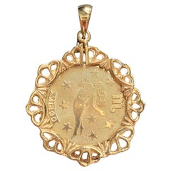 Vintage 14K Gold Zodiac Virgo Medallion Pendant