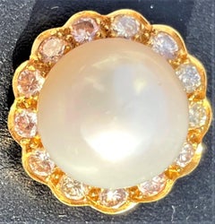 Vintage 14k Golden Clip on Earrings with Diamonds and Pearl