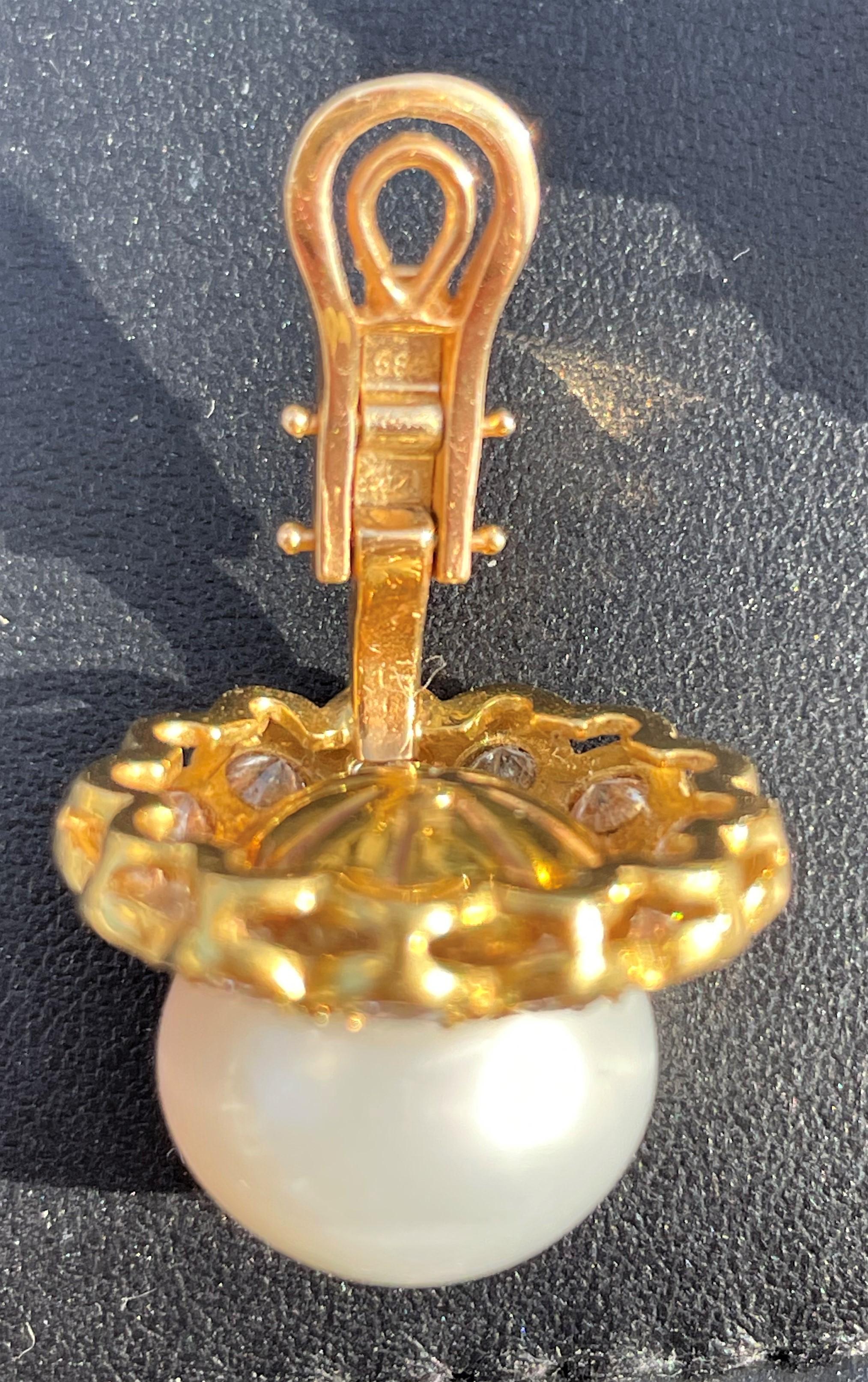 14k Goldene Vintage-Ohrclips mit Diamanten und Perlen im Angebot 1