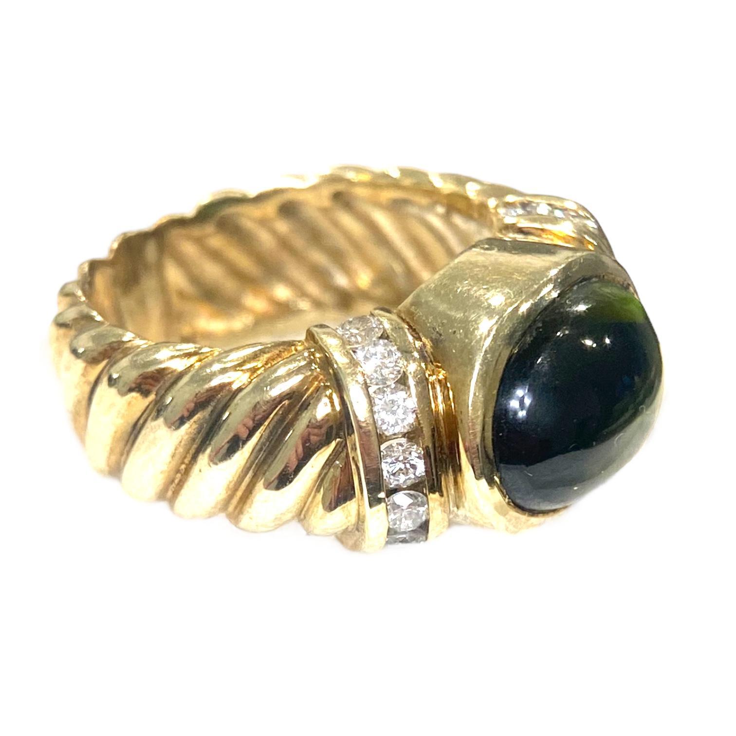 da uomo o donna Anello vintage con diamante e tormalina verde 14 carati in vendita
