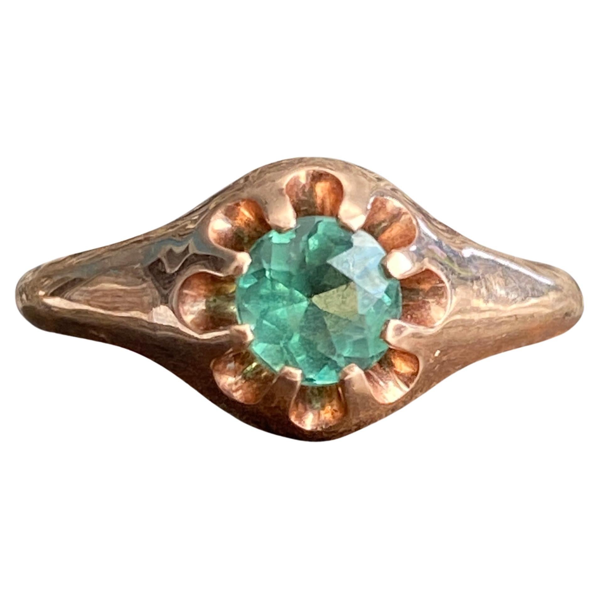 Solitär-Ring, 14 Karat grüner Turmalin, Vintage
