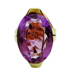 Vintage 14K Hochglanz Gelbgold 8,29 Karat Amethyst Ring Größe 6,5