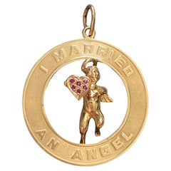 Vintage 14K "I Married an Angel" Large Charm Pendant