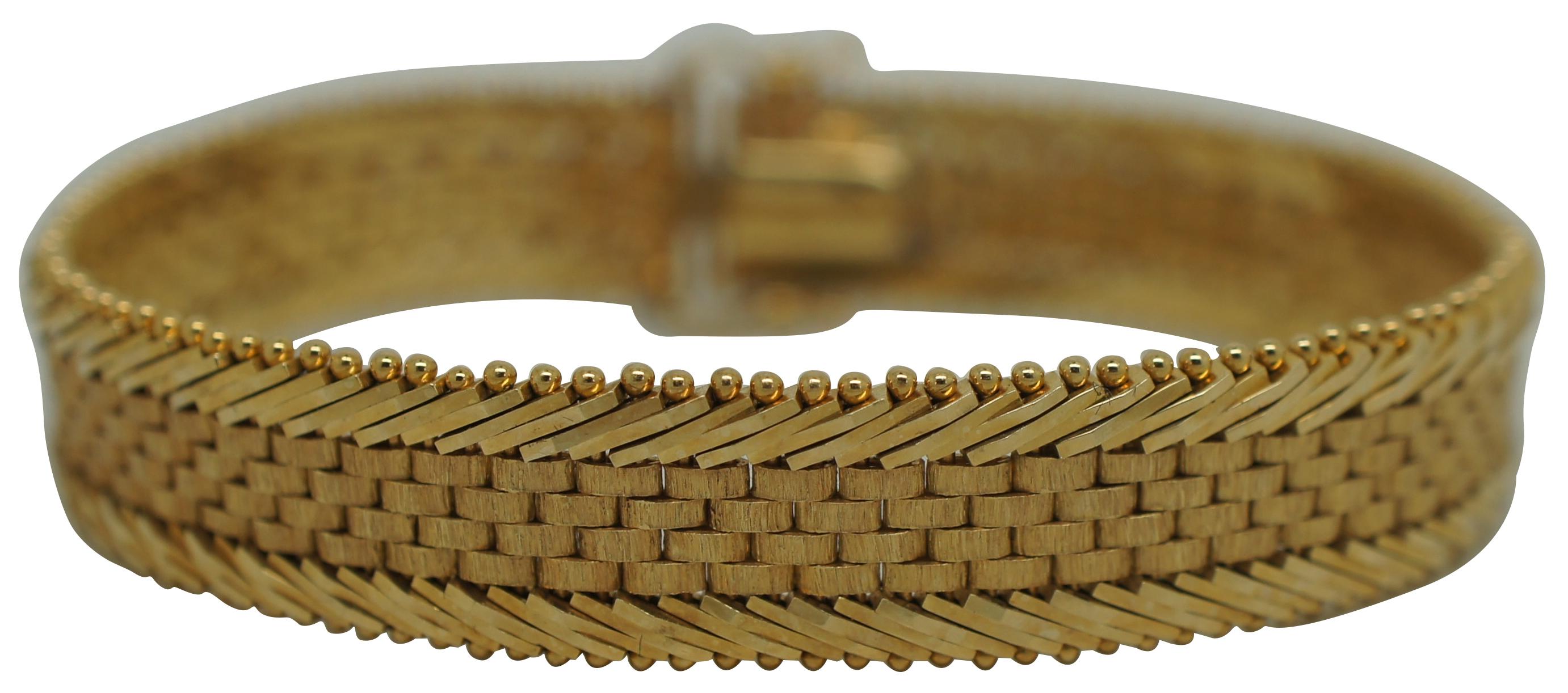 Modern Vintage 14K Imperial Gold Panther Herringbone Chain Bracelet 9.5mm 25g 7