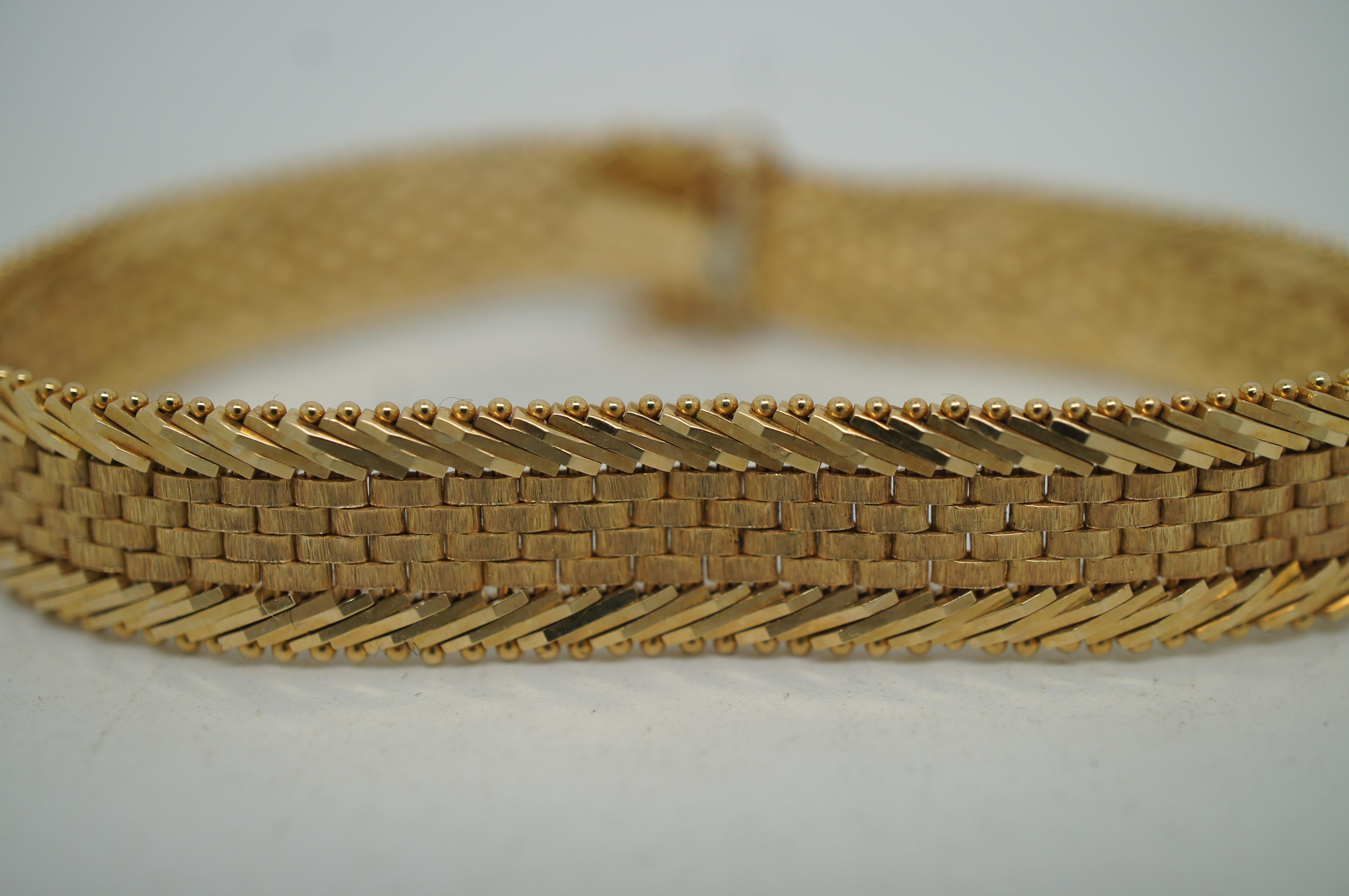 Vintage 14K Imperial Gold Panther Herringbone Chain Bracelet 9.5mm 25g 7