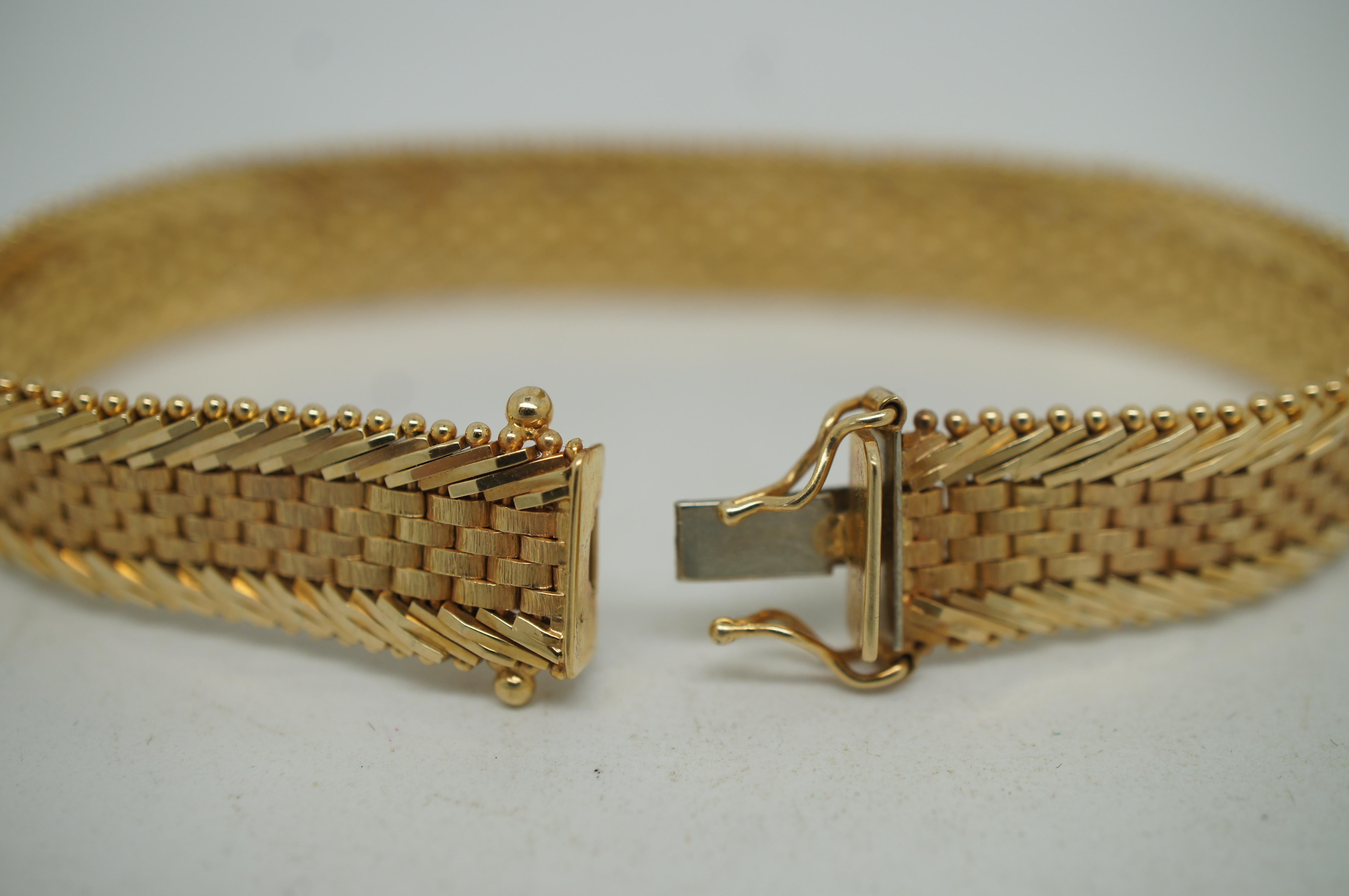 Vintage 14K Imperial Gold Panther Herringbone Chain Bracelet 9.5mm 25g 7