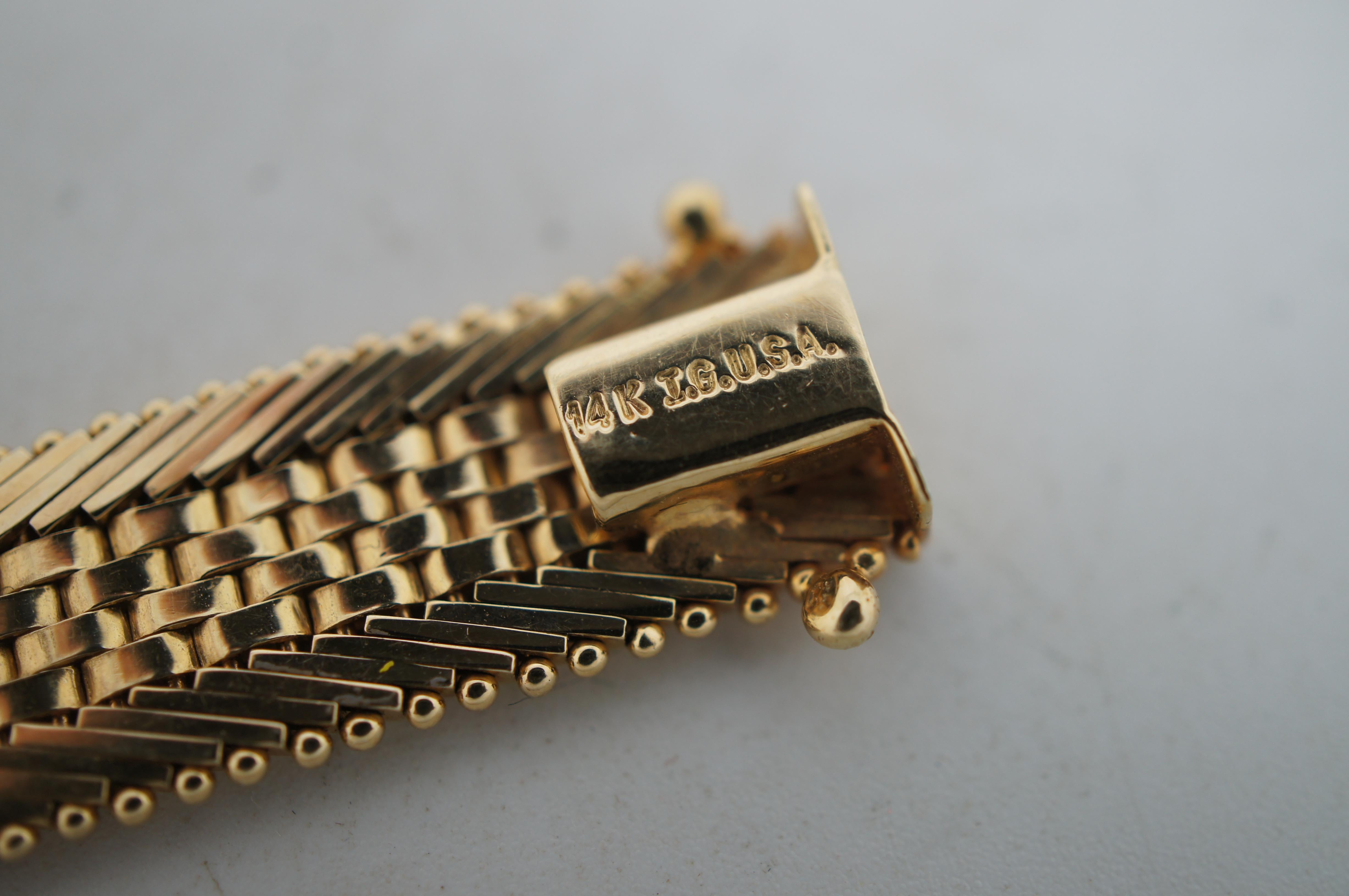 Vintage 14K Imperial Gold Panther Herringbone Chain Bracelet 9.5mm 25g 7