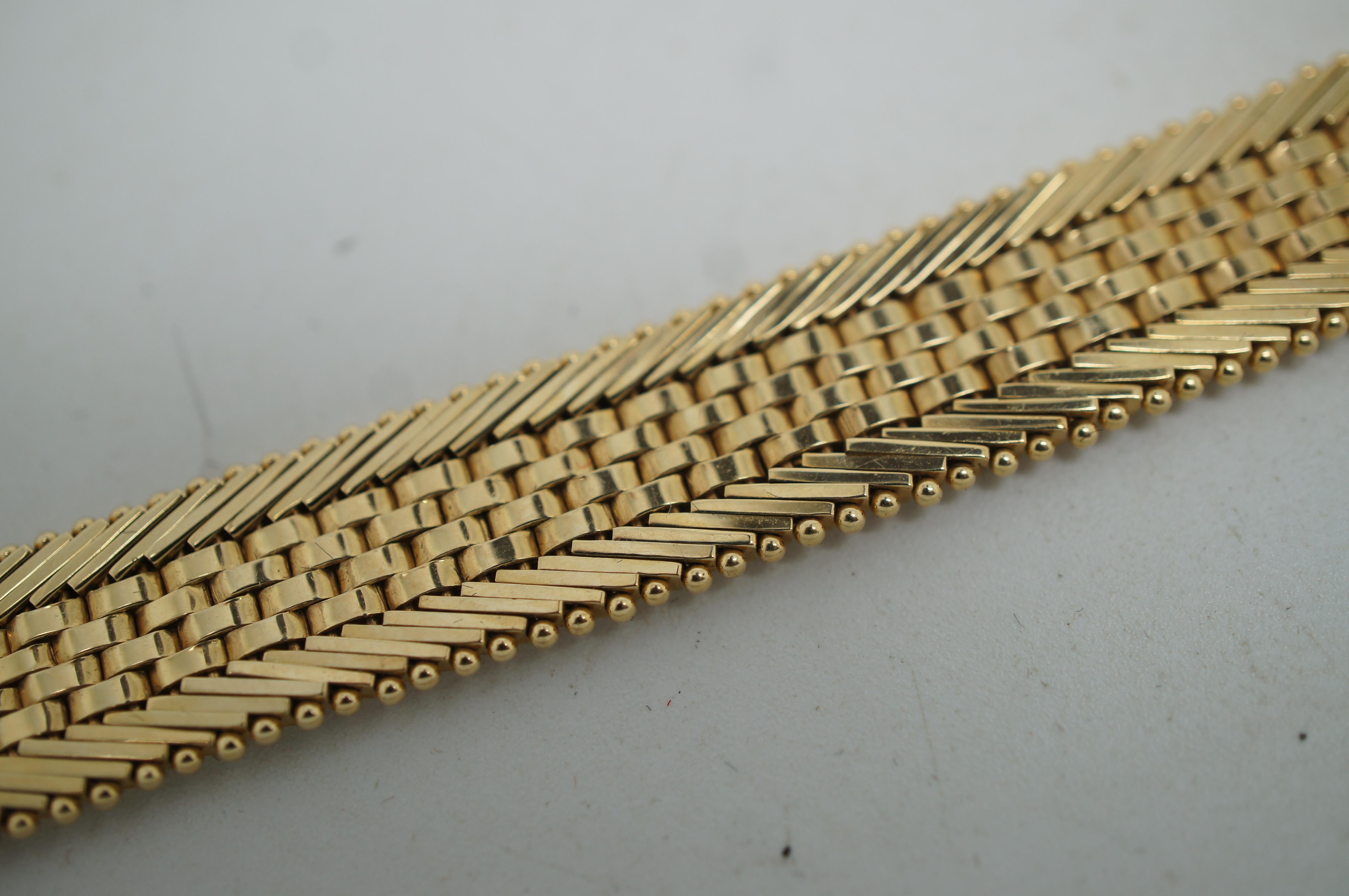 Vintage 14K Imperial Gold Panther Herringbone Chain Bracelet 9.5mm 25g 7