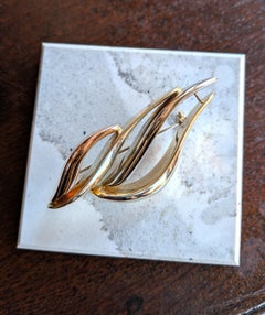 Vintage 14k Italy Brooch Pin Large Statement Modernist Swirl Design Tri Gold