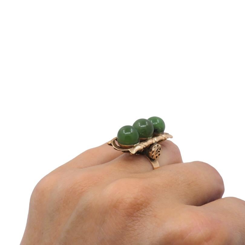 Mixed Cut Vintage 14k Jade Bamboo Cocktail Ring For Sale