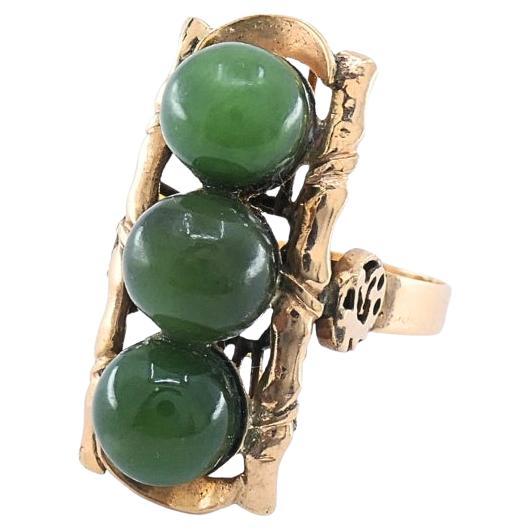 Vintage 14k Jade Bamboo Cocktail Ring For Sale